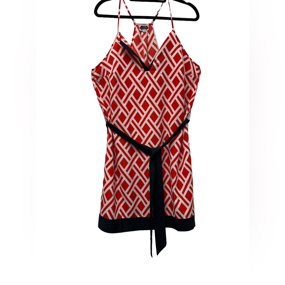 Mud Pie Red and White Geometric Halter Tunic with Black Trim